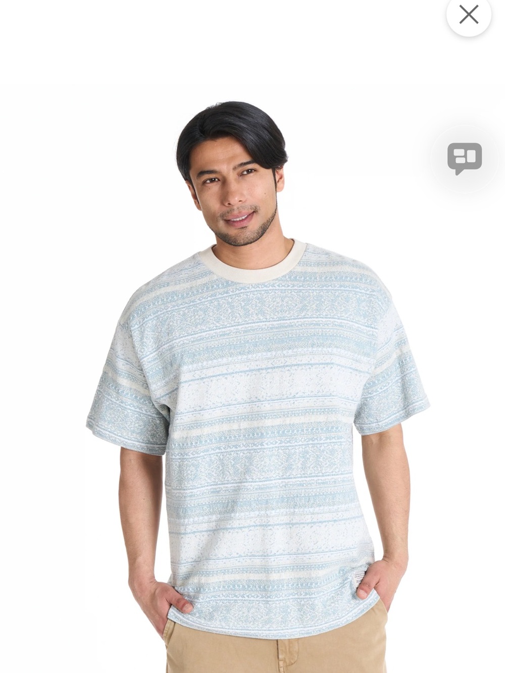 Billabong Garage cream and light blue patterned crew tee
